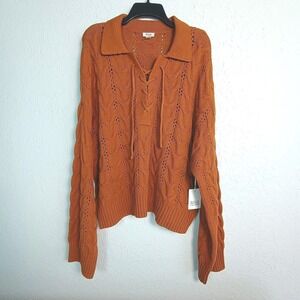NWT a.n.a Womens Long Sleeve Tie Neck Pullover Sweater XXL‎ Roasted Pecan